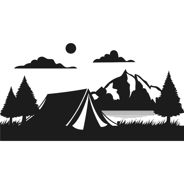 Vecteur gratuit illustration de silhouette de camping dessinée à la main