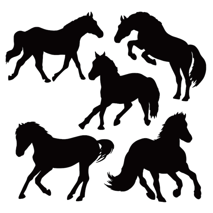 Vecteur gratuit illustration de la silhouette d'un cheval en course dessinée à la main