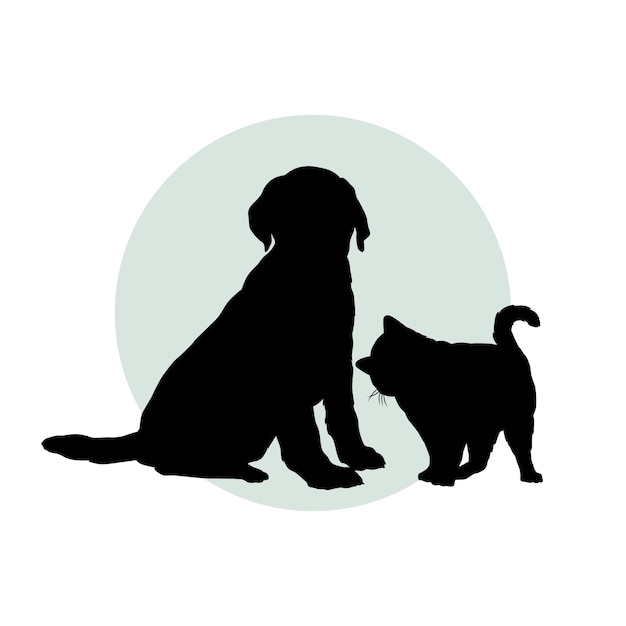 Vecteur gratuit illustration de silhouette chien et chat design plat