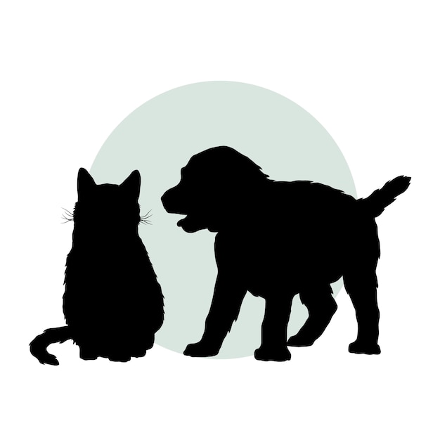 Vecteur gratuit illustration de silhouette chien et chat design plat