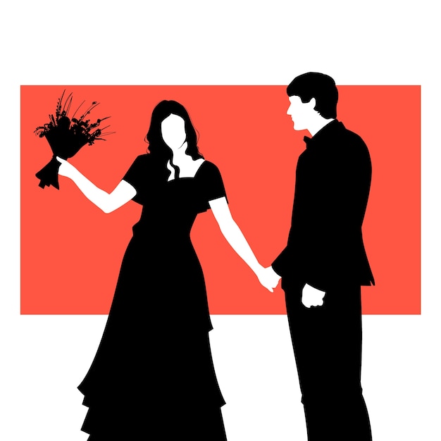 Illustration De Silhouette De Couple Dessiné à La Main