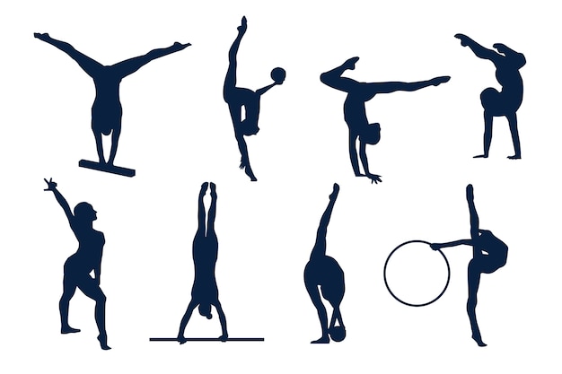 Vecteur gratuit illustration de silhouette de gymnaste design plat