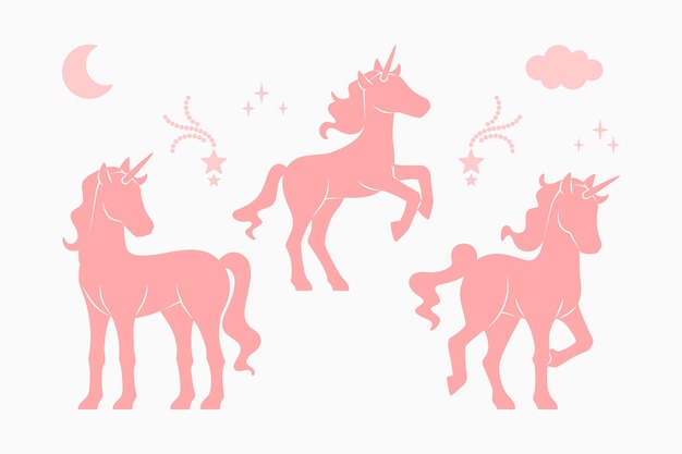 Vecteur gratuit illustration de silhouette de licorne design plat
