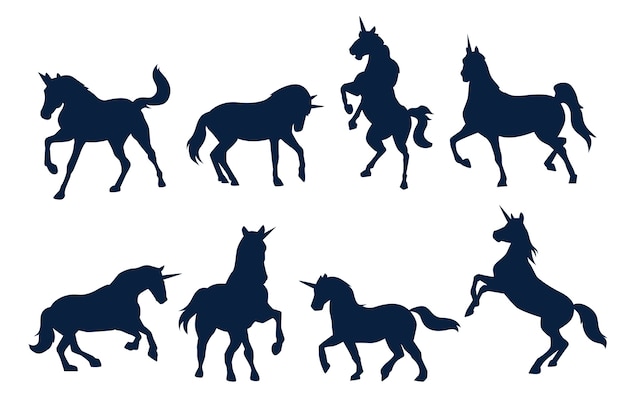 Vecteur gratuit illustration de silhouette de licorne design plat