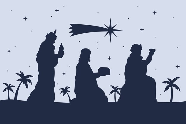 Illustration de silhouette plat reyes magos