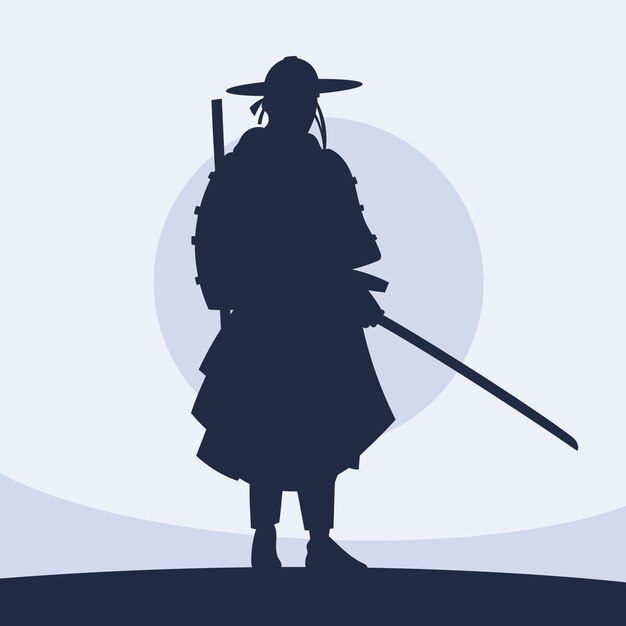 Illustration de silhouette de samouraï dessiné à la main