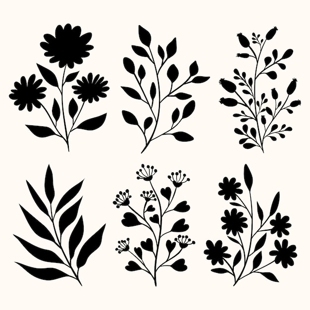 Vecteur gratuit illustration de silhouettes de fleurs design plat