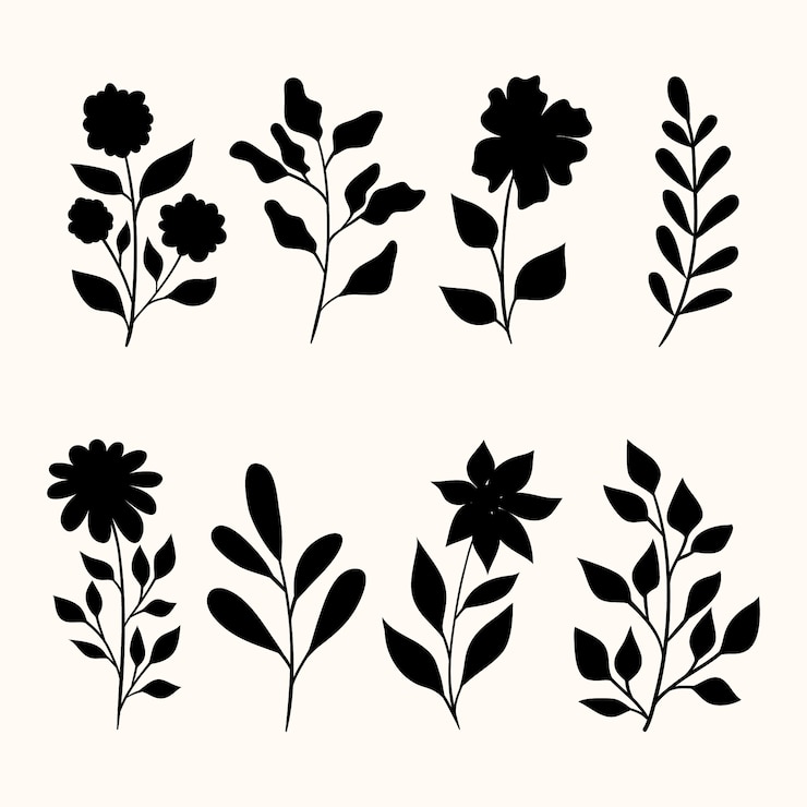 Vecteur gratuit illustration de silhouettes de fleurs design plat