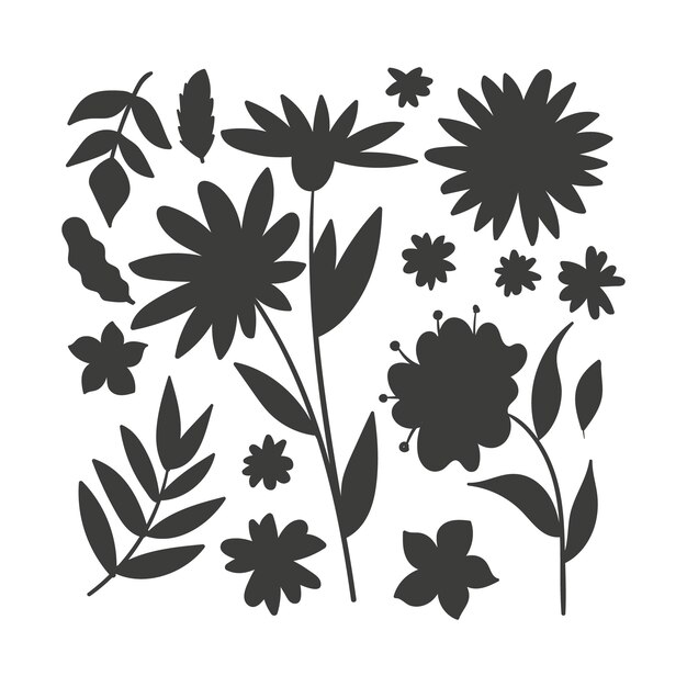 Illustration de silhouettes de fleurs dessinées à la main