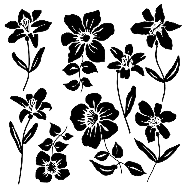 Vecteur gratuit illustration de silhouettes de fleurs dessinées à la main