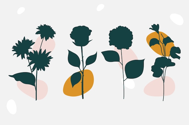 Illustration De Silhouettes De Fleurs Dessinées à La Main