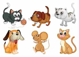 Vecteur gratuit illustration de six animaux différents avec quatre pattes sur fond blanc