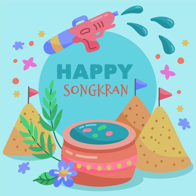 Illustration De Songkran Dessiné à La Main