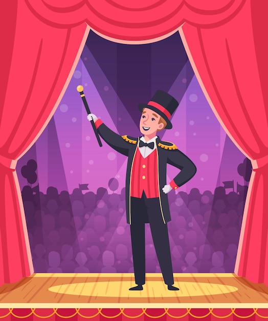 Vecteur gratuit illustration de spectacle de cirque avec dessin animé de spectacle de magicien