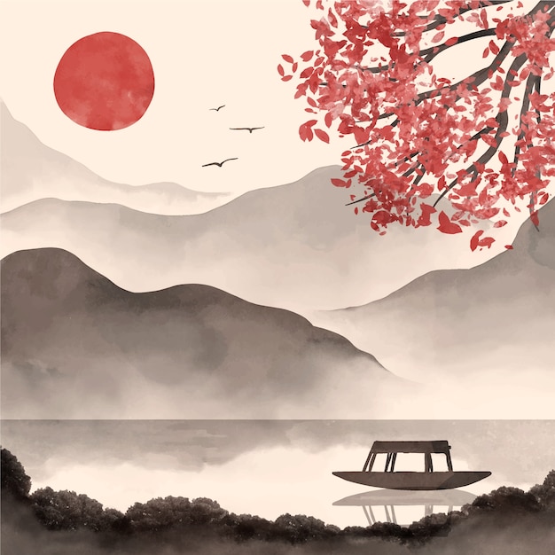 Illustration de style chinois aquarelle