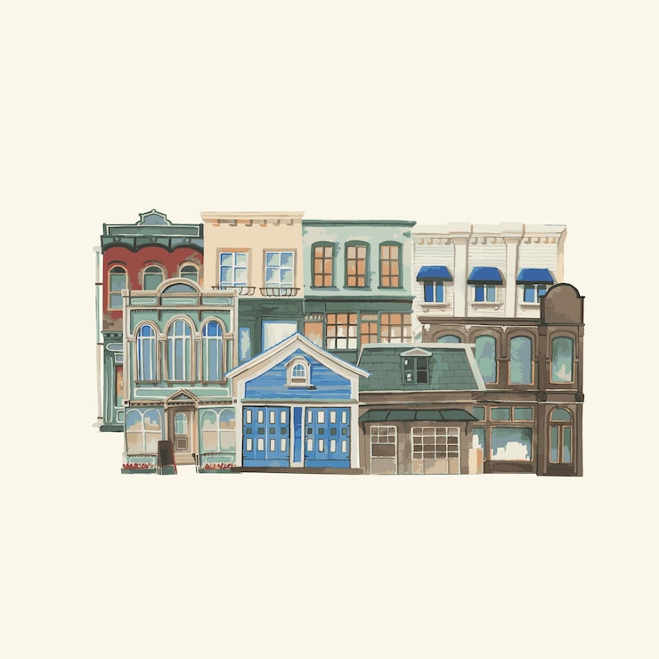 Vecteur gratuit illustration d&#39;un style de couleur de l&#39;eau extérieur de construction de ville européenne vintage