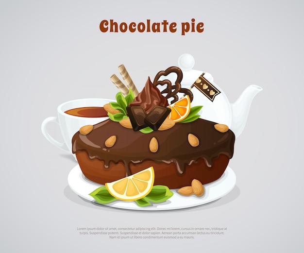 Vecteur gratuit illustration de la tarte au chocolat glacée