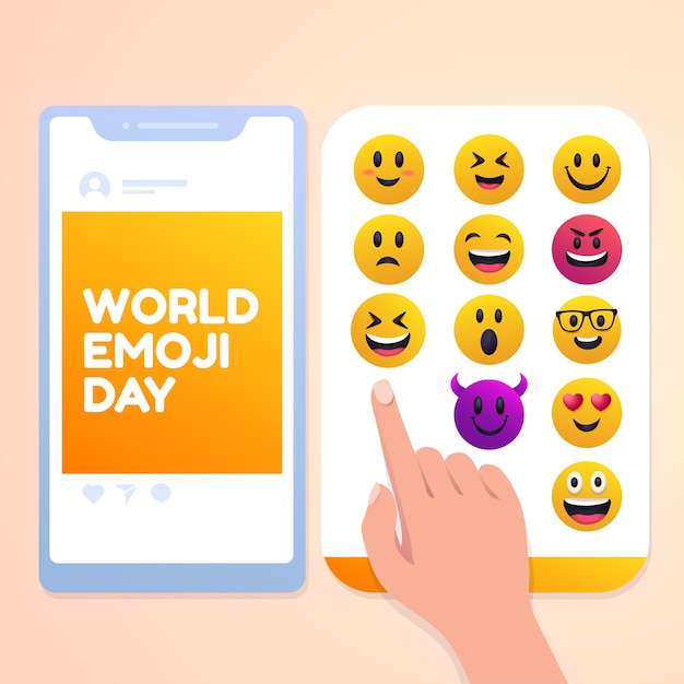 Vecteur gratuit illustration de téléphone de la journée mondiale emoji dégradé