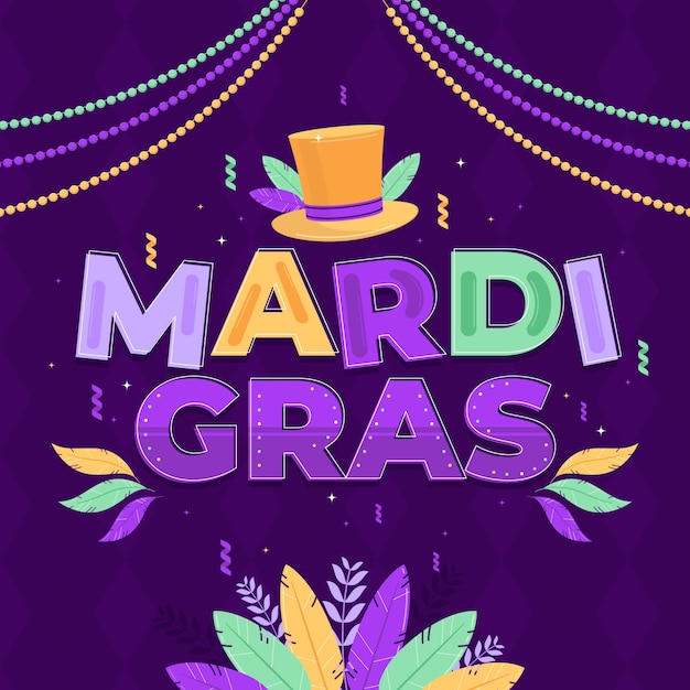 Vecteur gratuit illustration de texte de célébration du festival du mardi gras plat