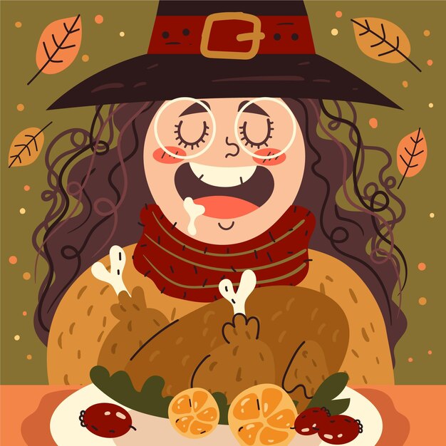 Illustration de thanksgiving plat dessiné à la main