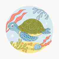 Vecteur gratuit illustration de tortue de mer dessin animé dessiné à la main