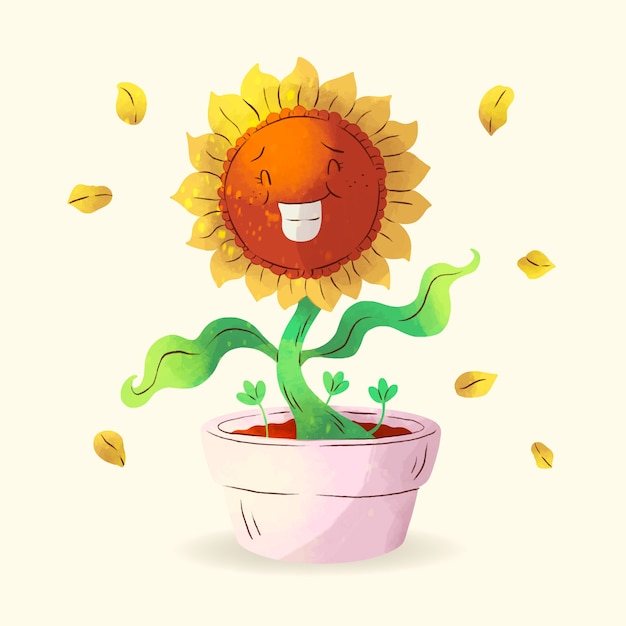 Vecteur gratuit illustration de tournesol dessin animé aquarelle