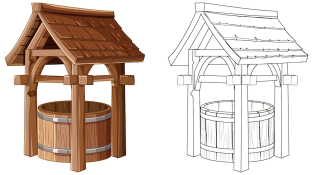 Vecteur gratuit l'illustration traditionnelle du puits de souhaits en bois