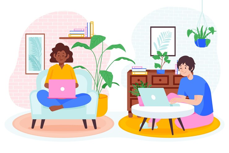 Vecteur gratuit illustration de travail à distance dessinée à plat