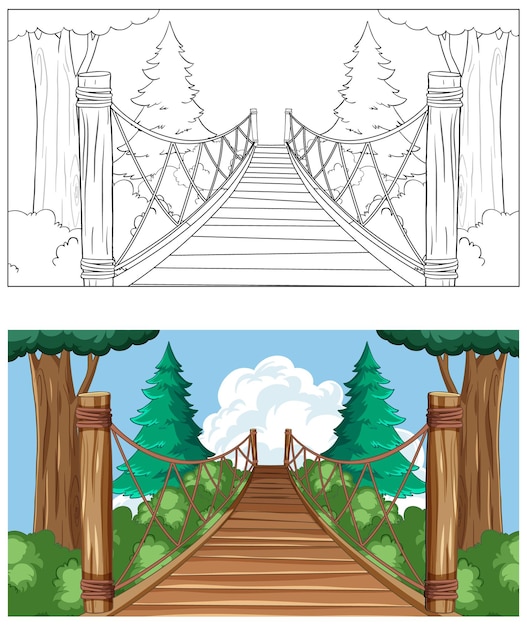 Vecteur gratuit l'illustration de la traversée du pont de bois