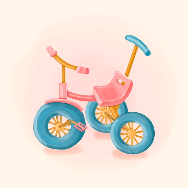 Vecteur gratuit illustration de tricycle rose aquarelle