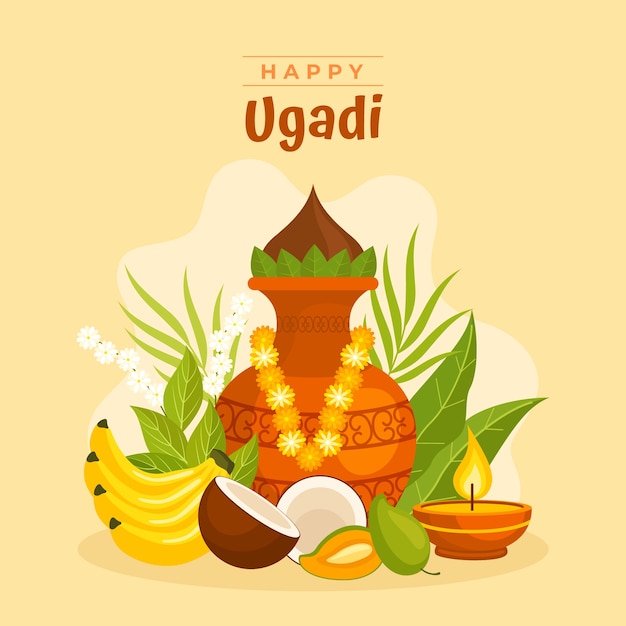 Vecteur gratuit illustration d'ugadi plat