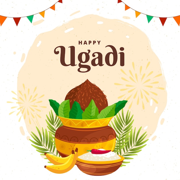 Vecteur gratuit illustration d'ugadi plat