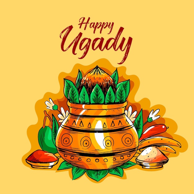 Illustration ugadi réaliste dessinée à la main