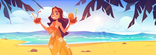 Vecteur gratuit illustration de vacances d'été à la plage en dessin animé