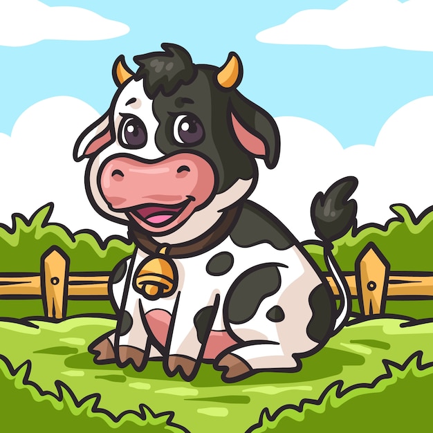 Illustration De Vache Dessin Animé Dessiné à La Main