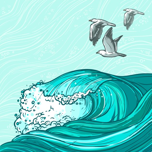 Illustration des vagues de la mer