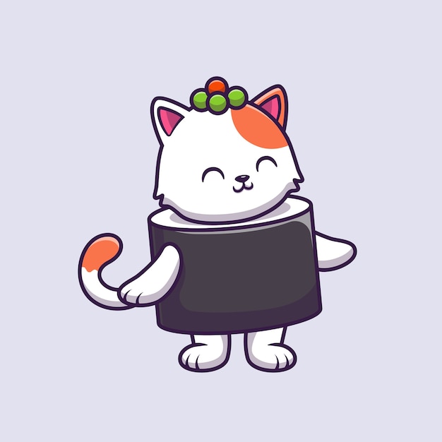 Illustration de vecteur de dessin animé mignon chat Sushi saumon.