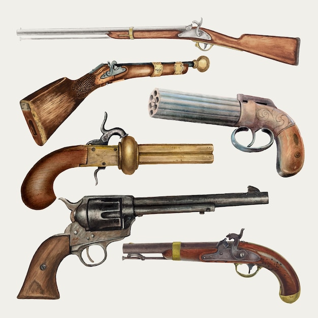 Illustration Vectorielle D'armes à Feu Vintage, Remixée à Partir De La Collection Du Domaine Public