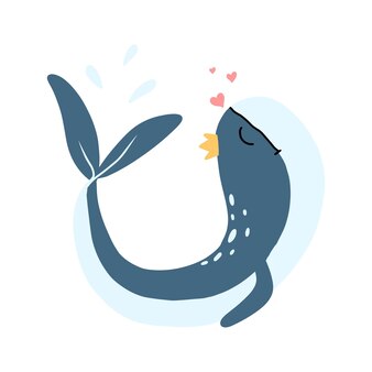 Illustration vectorielle d'une baleine bleue. affiche de baleine et de coeur. décoration pour la pépinière. illustration vectorielle