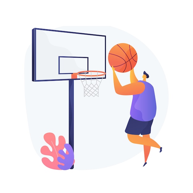 Illustration vectorielle de basket-ball concept abstrait. Championnat de la ligue, joueur de jeu, filet de panier, vainqueur du tournoi, équipe sportive de collège professionnel, jouer au ballon, métaphore abstraite de l'arène américaine.