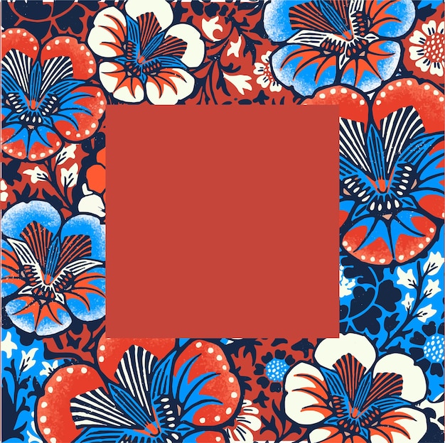 Vecteur gratuit illustration vectorielle de cadre floral vintage avec motif batik, remixé à partir d'œuvres d'art du domaine public