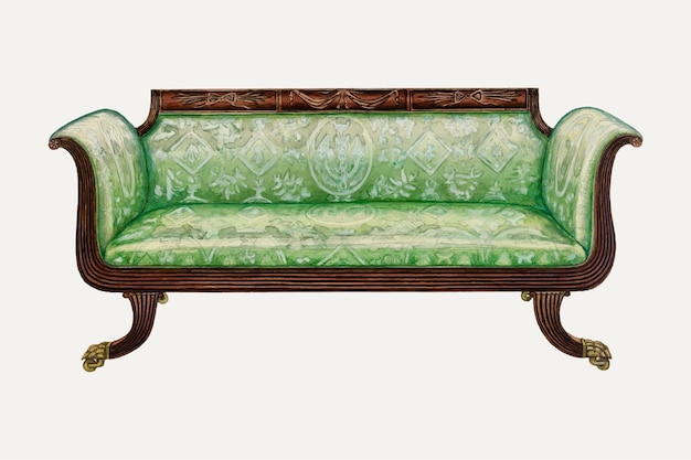 Illustration Vectorielle De Canapé Vert Vintage, Remixée à Partir De L'œuvre De Nicholas Gorid