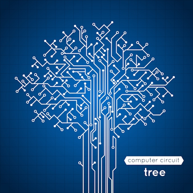 Vecteur gratuit illustration vectorielle de circuit informatique arbre électronique créative concept affiche