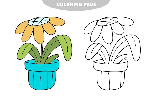 Illustration vectorielle de coloriage simple plante de fleur de marguerite mignonne dessinés à la main