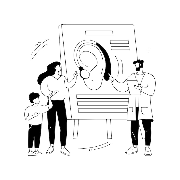 Vecteur gratuit illustration vectorielle de concept abstrait d'appareil auditif d'assistance équipement d'assistance auditive appareil d'oreille audiologie médecin technologie d'assistance pour les personnes sourdes personne altérée métaphore abstraite