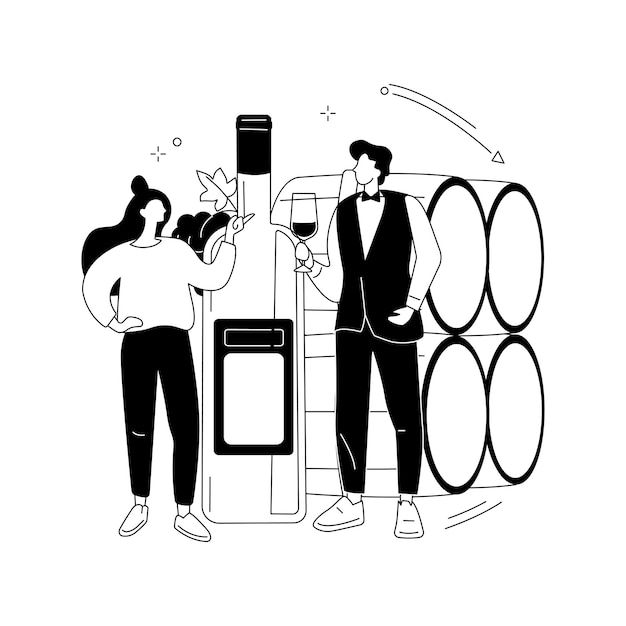 Vecteur gratuit illustration vectorielle de concept abstrait sommelier sommelier restaurant expert vin service alimentaire menu certification guilde internationale bouteille en verre servant boisson métaphore abstraite