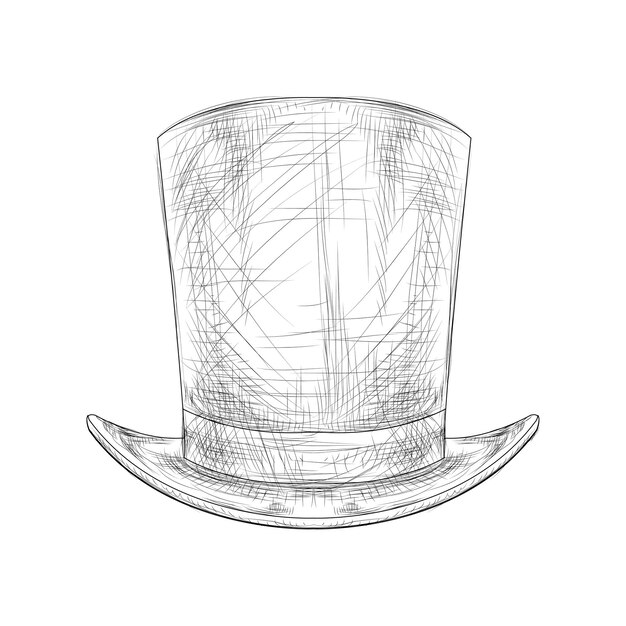 Illustration vectorielle de couleur noir et blanc dessinés à la main chapeau haut de forme