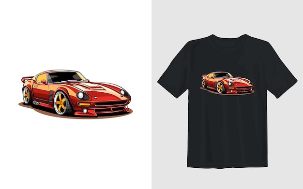 Vecteur gratuit illustration vectorielle de dessin animé de voiture de sport conception de t-shirt de voiture de sport