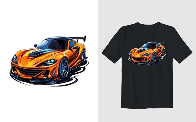 Illustration Vectorielle De Dessin Animé De Voiture De Sport Conception De T-shirt De Voiture De Sport