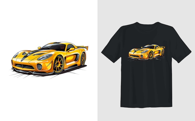 Illustration Vectorielle De Dessin Animé De Voiture De Sport Conception De T-shirt De Voiture De Sport